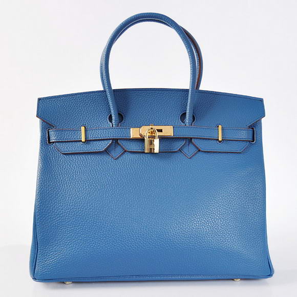 Hermes Birkin 35CM Tote Bags Togo Leather Mid Blue Golden