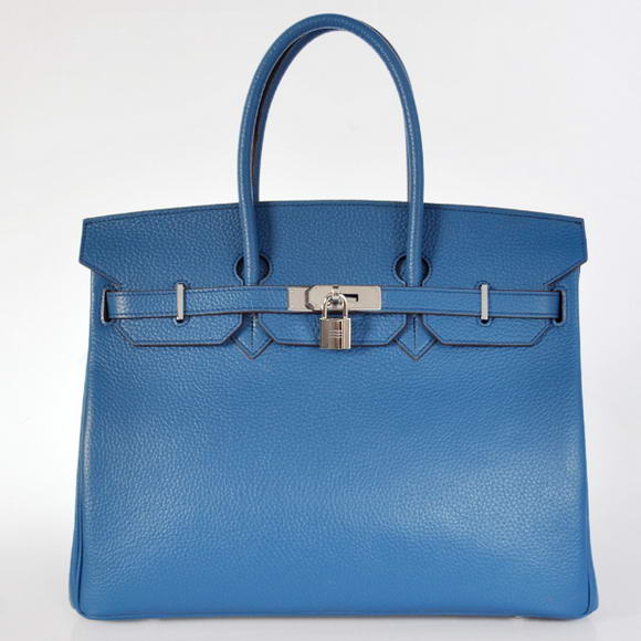 Hermes Birkin 35CM Tote Bags Togo Leather Mid Blue Silver