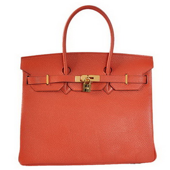 Hermes Birkin 35CM Tote Bags Togo Leather Mid Red Golden