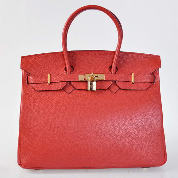 Hermes Birkin 35CM Tote Bags Togo Leather Red Golden
