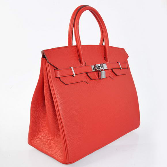 Hermes Birkin 35CM Tote Bags Togo Leather Red Silver