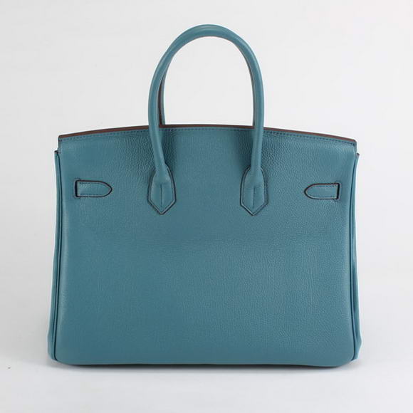 Hermes Birkin 35CM Smooth Leather Handbag 6089 Blue Golden