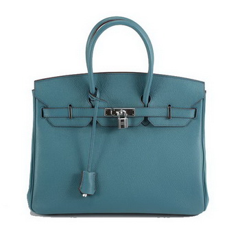 Hermes Birkin 35CM Smooth Leather Handbag 6089 Blue Silver