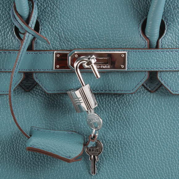 Hermes Birkin 35CM Smooth Leather Handbag 6089 Blue Silver