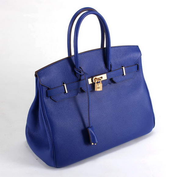 Hermes Birkin 35CM Smooth Leather Handbag 6089 Dark Blue Golden