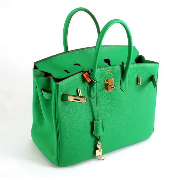 Hermes Birkin 35CM Smooth Leather Handbag 6089 Dark Green Golden