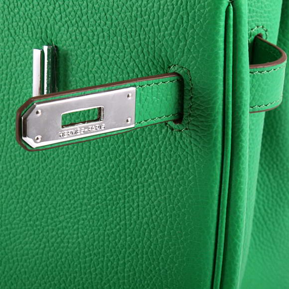 Hermes Birkin 35CM Smooth Leather Handbag 6089 Dark Green Silver