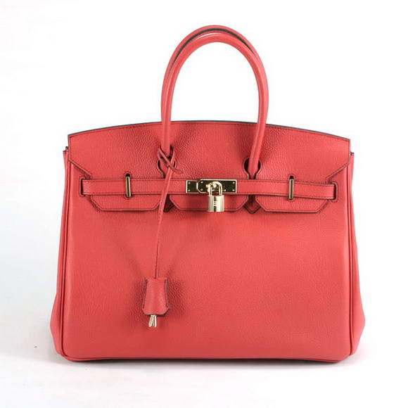 Hermes Birkin 35CM Smooth Leather Handbag 6089 Red Golden