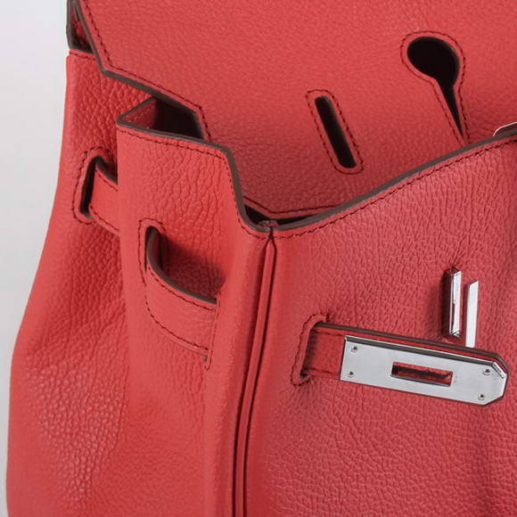 Hermes Birkin 35CM Smooth Leather Handbag 6089 Red Silver