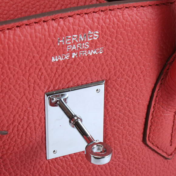 Hermes Birkin 35CM Smooth Leather Handbag 6089 Red Silver