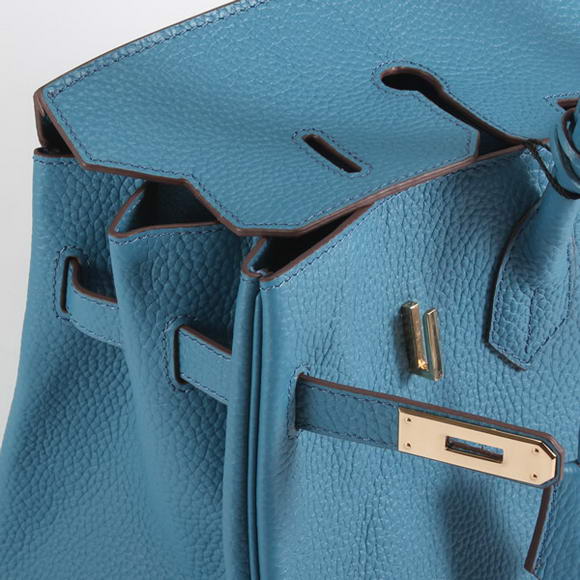 Hermes Birkin 35CM Togo Leather Handbag 6089 Blue Golden