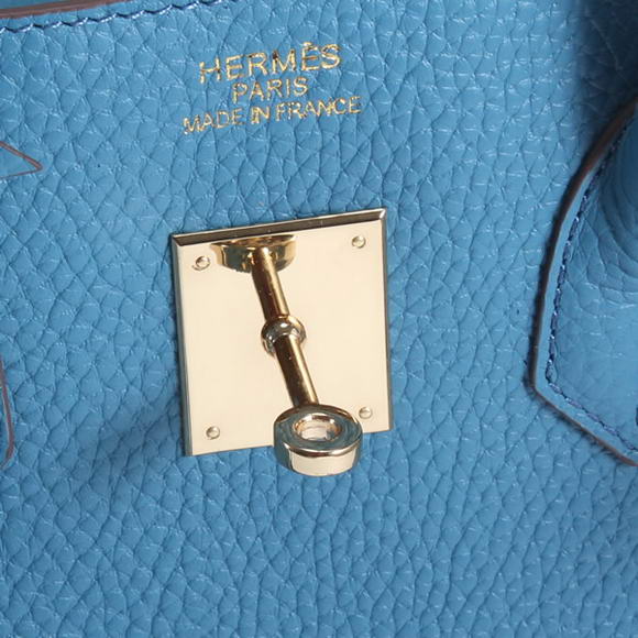 Hermes Birkin 35CM Togo Leather Handbag 6089 Blue Golden