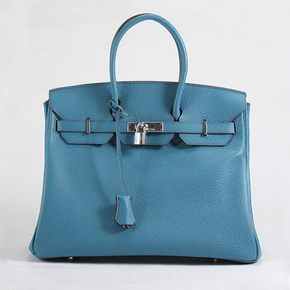 Hermes Birkin 35CM Togo Leather Handbag 6089 Blue Silver
