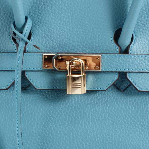 Hermes Birkin 35CM Togo Leather Handbag 6089 Light Blue Golden