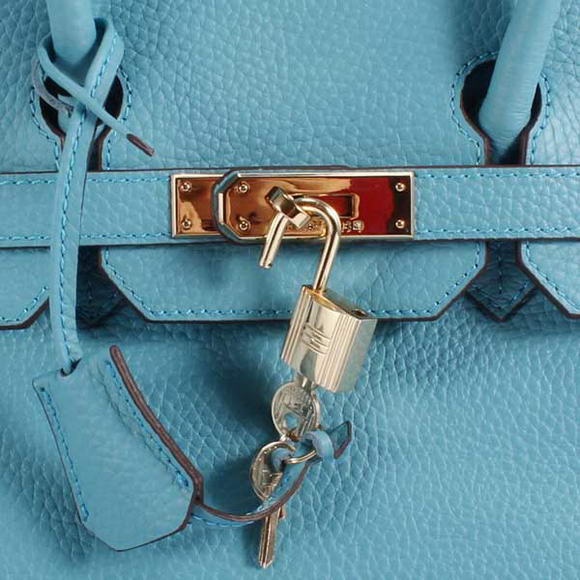 Hermes Birkin 35CM Togo Leather Handbag 6089 Light Blue Golden