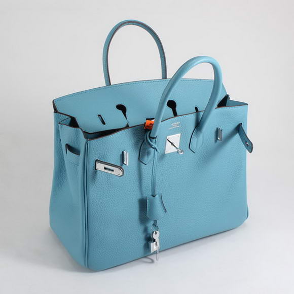 Hermes Birkin 35CM Togo Leather Handbag 6089 Light Blue Silver