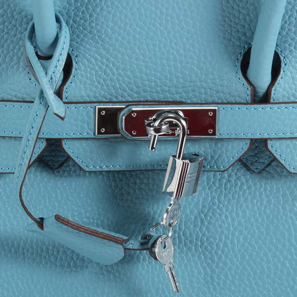 Hermes Birkin 35CM Togo Leather Handbag 6089 Light Blue Silver
