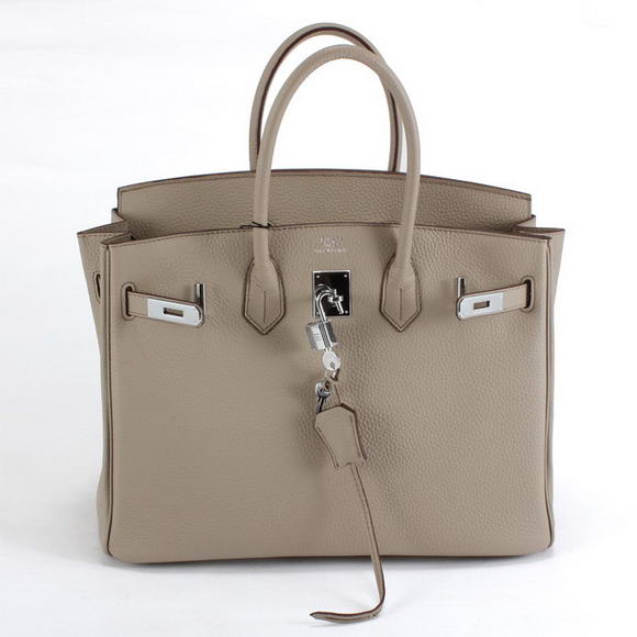 Hermes Birkin 35CM Togo Leather Handbag 6089 Light Grey Silver
