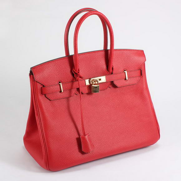 Hermes Birkin 35CM Togo Leather Handbag 6089 Red Golden