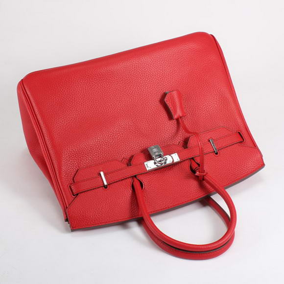 Hermes Birkin 35CM Togo Leather Handbag 6089 Red Silver