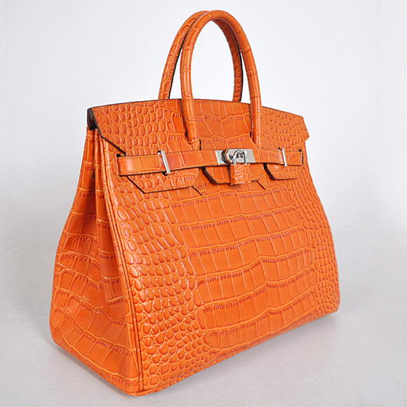 Hermes Birkin 35CM Tote Bags Crocodile Togo Leather Orange Silver