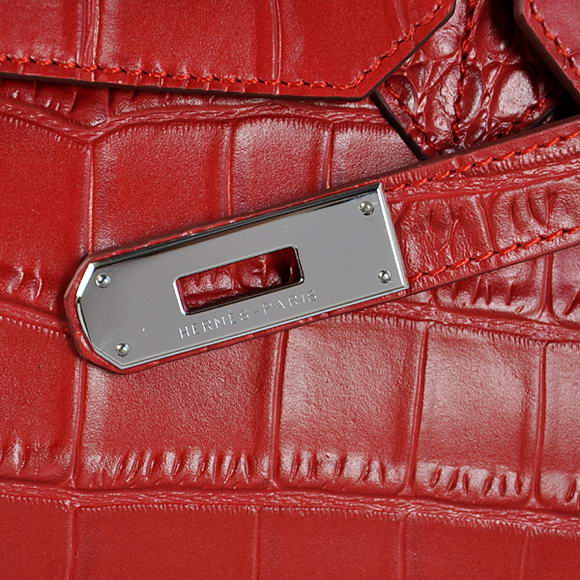 Hermes Birkin 35CM Tote Bags Crocodile Togo Leather Red Silver
