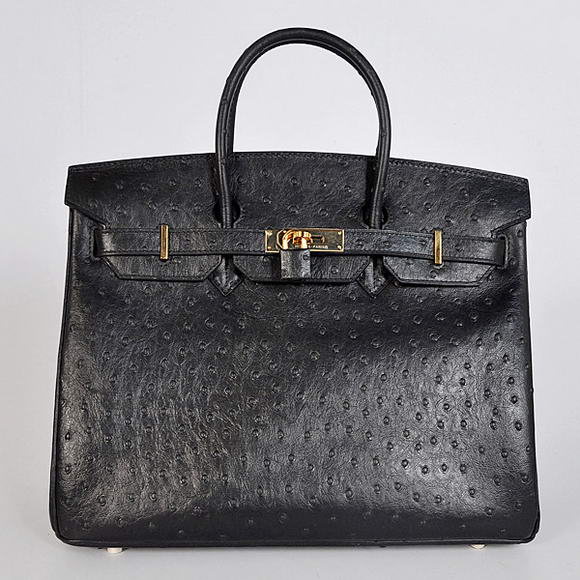 Hermes Birkin 35CM Tote Bags Ostrich Togo Leather Black Golden
