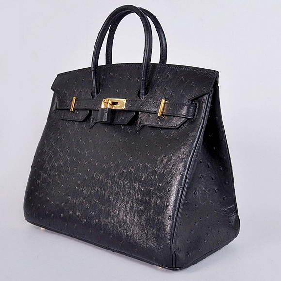Hermes Birkin 35CM Tote Bags Ostrich Togo Leather Black Golden