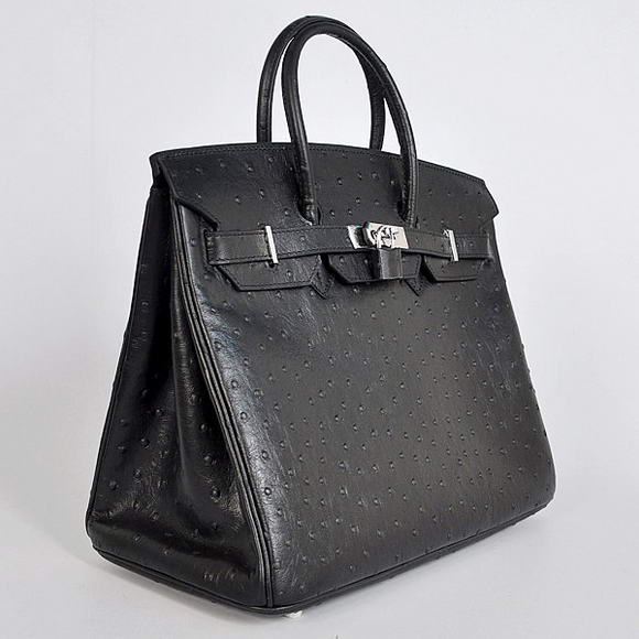 Hermes Birkin 35CM Tote Bags Ostrich Togo Leather Black Silver