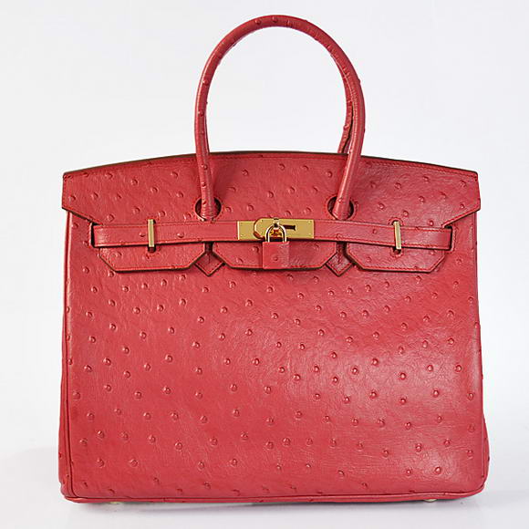 Hermes Birkin 35CM Tote Bags Ostrich Togo Leather Red Golden