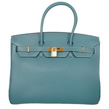 Hermes Birkin 35CM Tote Bags Smooth Togo Leather Blue Golden