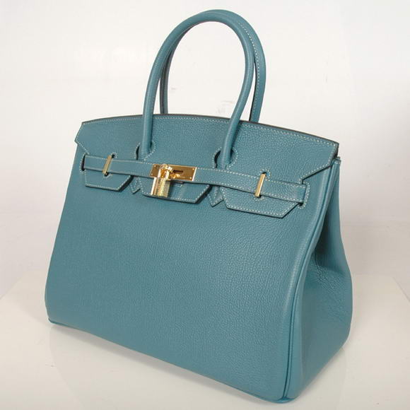 Hermes Birkin 35CM Tote Bags Smooth Togo Leather Blue Golden