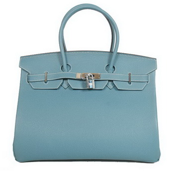 Hermes Birkin 35CM Tote Bags Smooth Togo Leather Blue Silver