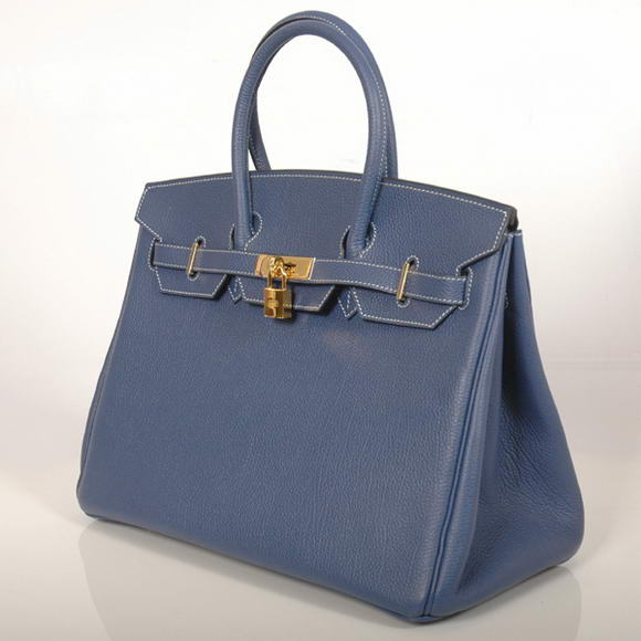Hermes Birkin 35CM Tote Bags Smooth Togo Leather Dark Blue Golden