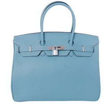 Hermes Birkin 35CM Tote Bags Smooth Togo Leather Light Blue Silver