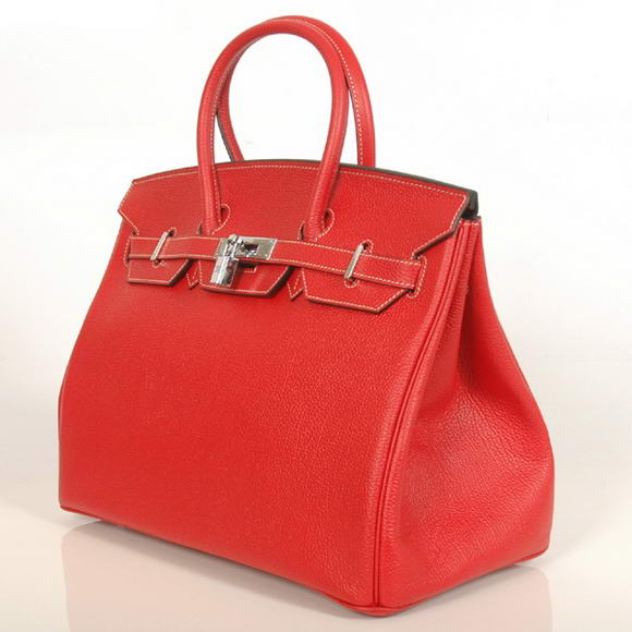 Hermes Birkin 35CM Tote Bags Smooth Togo Leather Red Silver