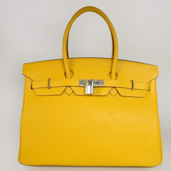 Hermes Birkin 35CM Tote Bags Smooth Togo Leather Yellow Silver