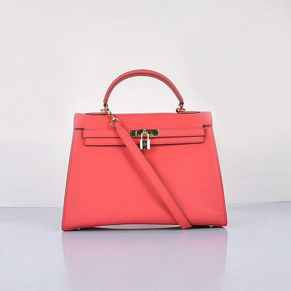 Fashion Hermes Kelly 32cm Bags Light Red Calf Leather Gold