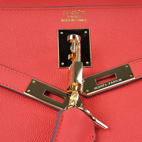 Fashion Hermes Kelly 32cm Bags Light Red Calf Leather Gold