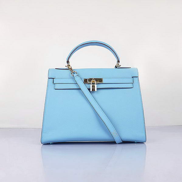Top Quality Hermes Kelly 32cm Bags SkyBlue Calf Leather Gold