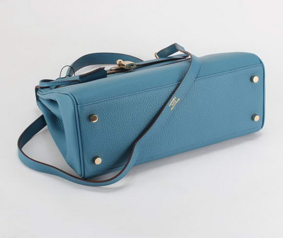 Hermes Kelly 32cm Togo Leather Handbags 6018 Blue Golden