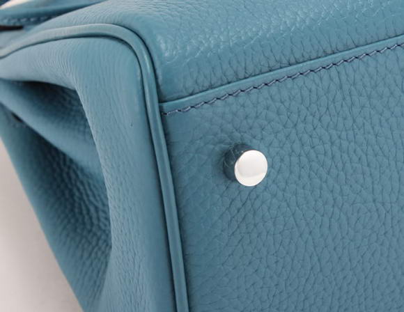 Hermes Kelly 32cm Togo Leather Handbags 6018 Blue Silver