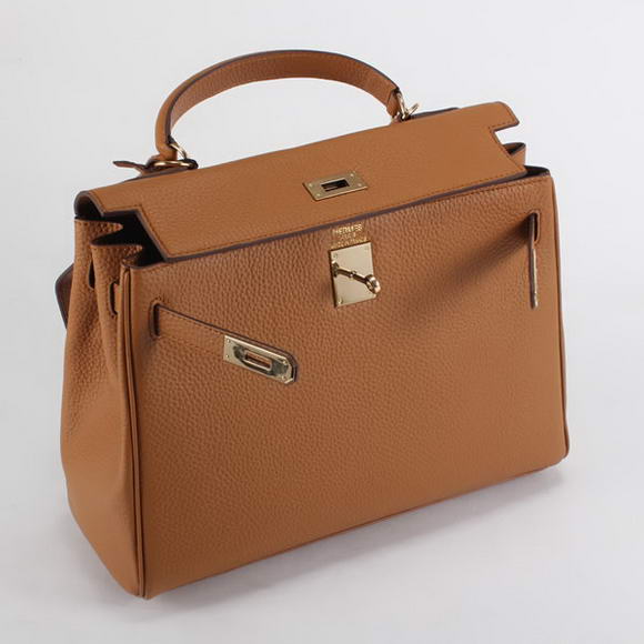 Hermes Kelly 32cm Togo Leather Handbags 6018 Light Coffee Golden