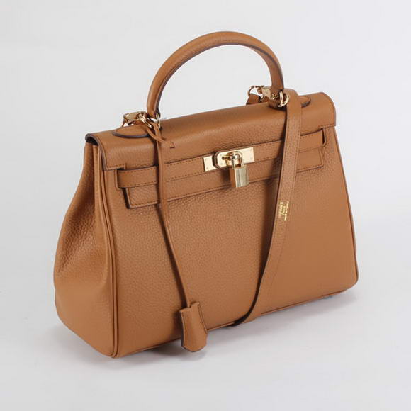 Hermes Kelly 32cm Togo Leather Handbags 6018 Light Coffee Golden