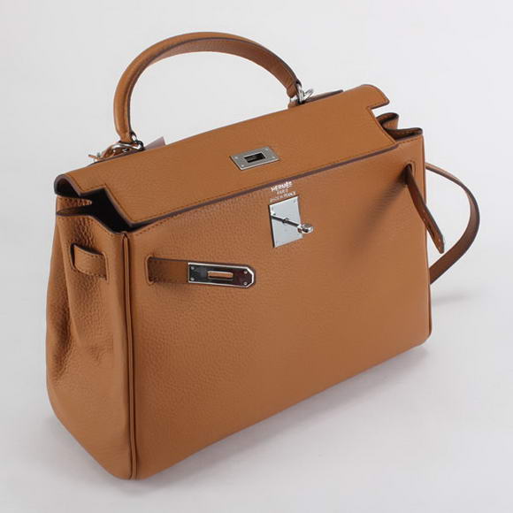 Hermes Kelly 32cm Togo Leather Handbags 6018 Light Coffee Silver