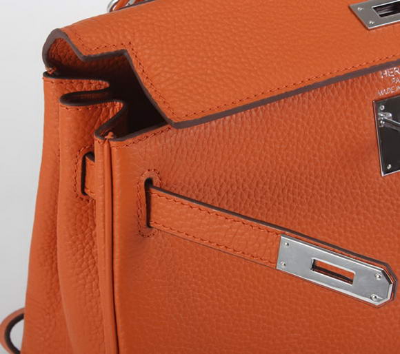 Hermes Kelly 32cm Togo Leather Handbags 6018 Orange Silver