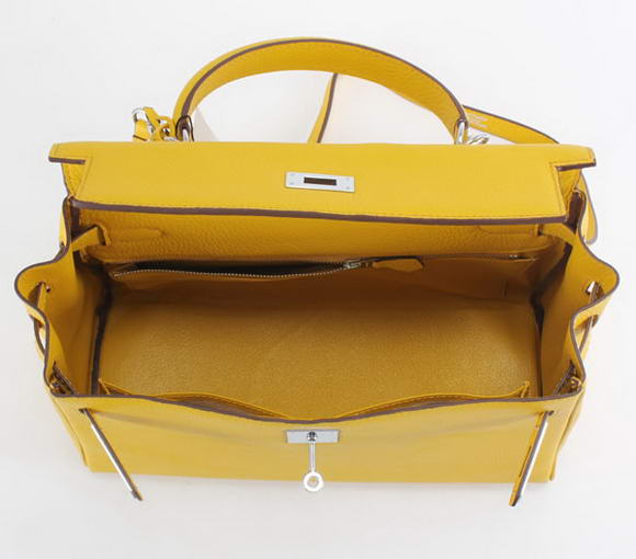 Hermes Kelly 32cm Togo Leather Handbags 6018 Yellow Silver