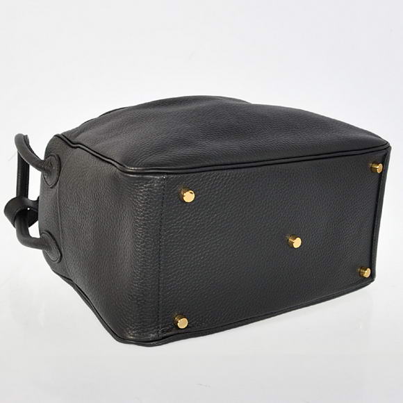 Hermes Lindy 30CM Havanne Handbags 1057 Black Leather Golden Hardware