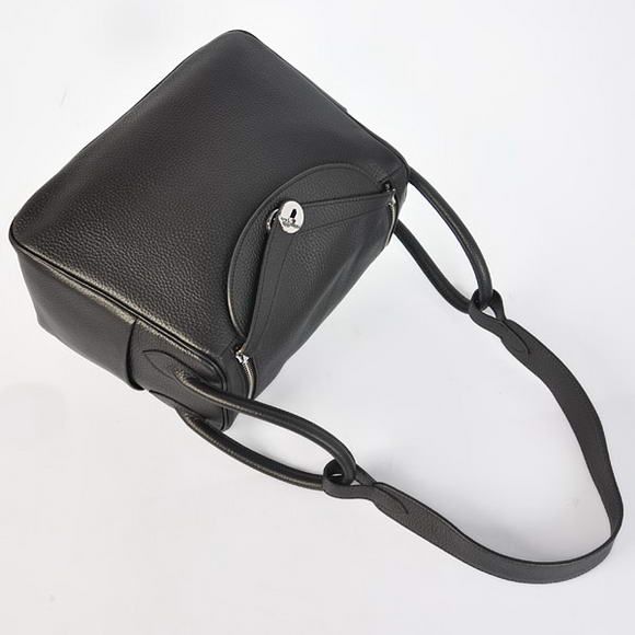 Hermes Lindy 30CM Havanne Handbags 1057 Black Leather Silver Hardware