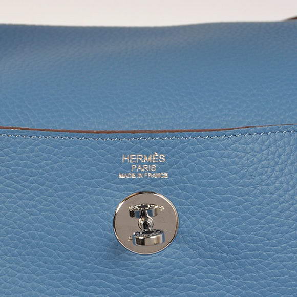 Hermes Lindy 30CM Havanne Handbags 1057 Blue Leather Silver Hardware